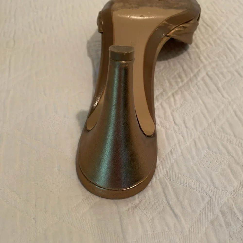 Salvatore Ferragamo Metallic Gold Knot Mule Heels